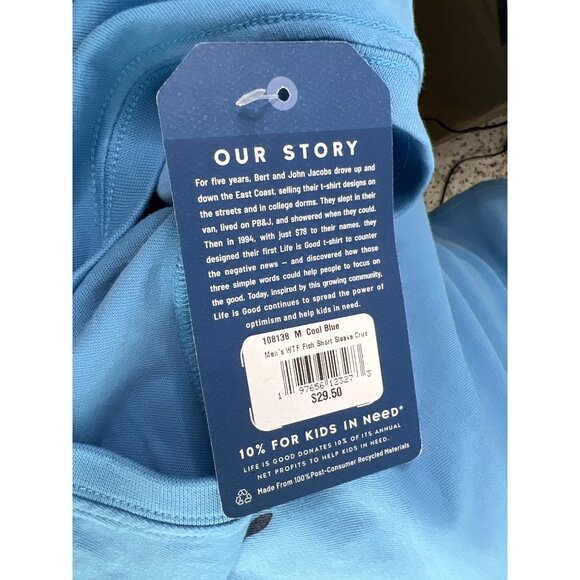Life Is Good Size Medium Wheres The Fish Blue Short Sleeve Crew Neck WTF - Picture 4 of 5